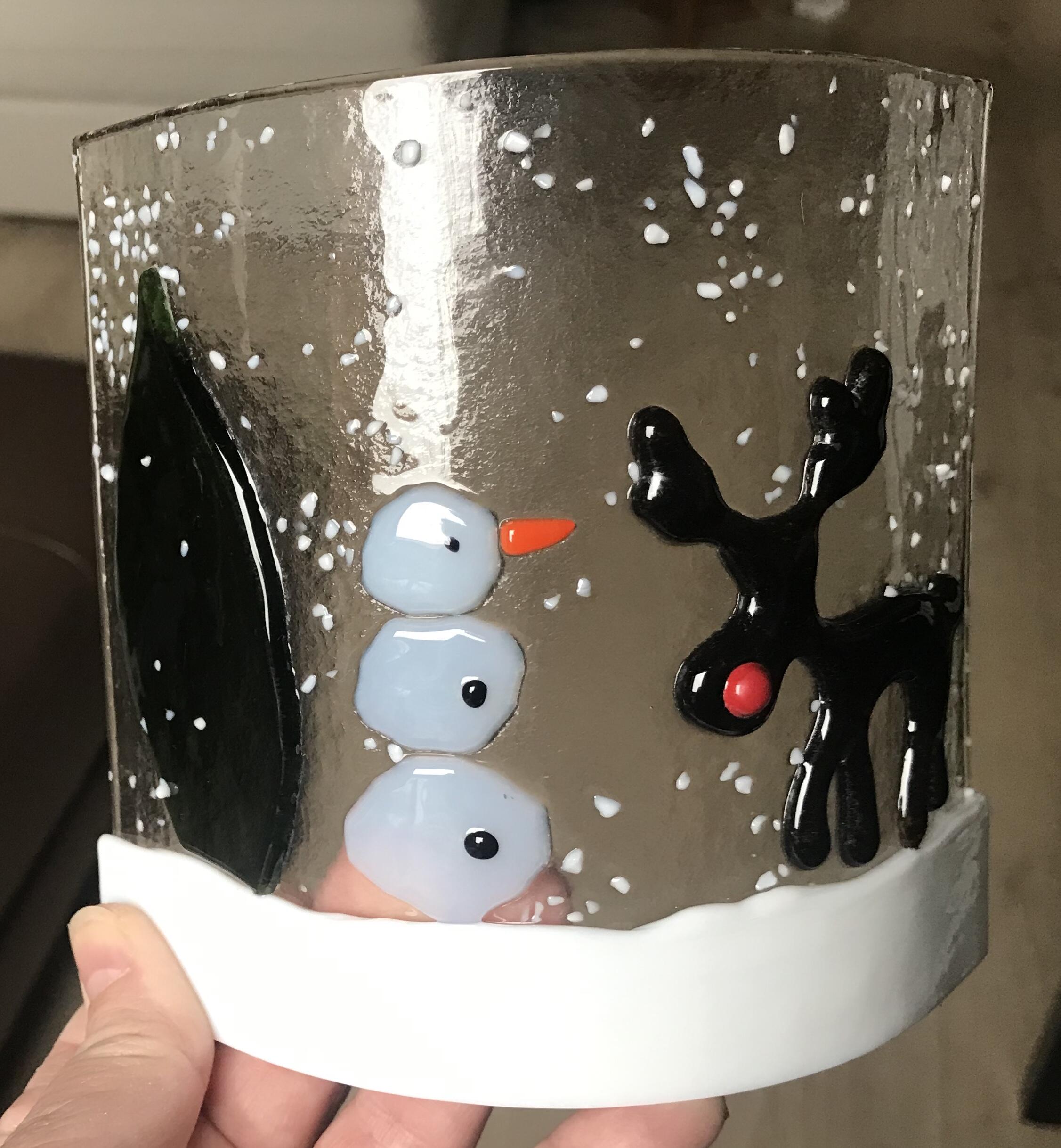 Dekoartikel aus Glas mit “Winter” Motiv, handgemacht, Unikat