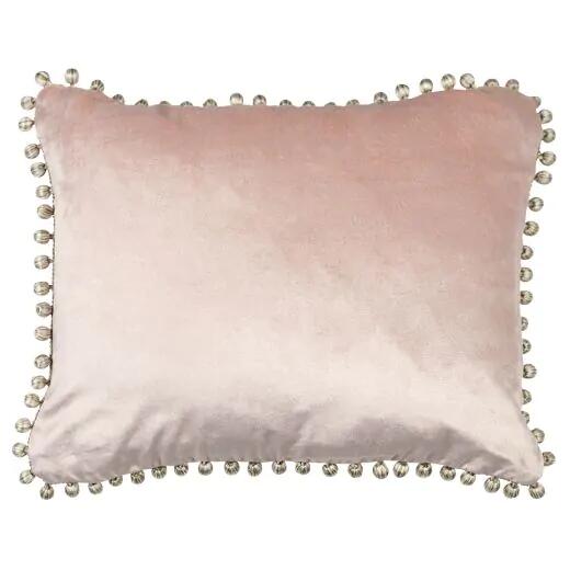 Velvet cushion pink with pompoms 35 x Letzshop