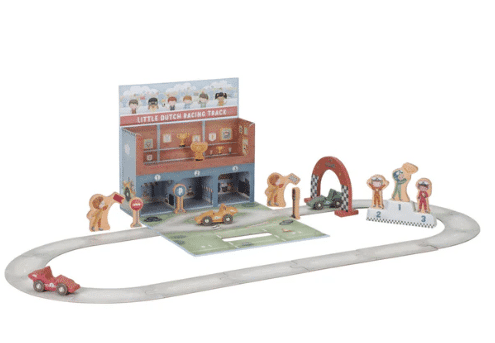 Circuit de course en bois dans une mallette de jeu