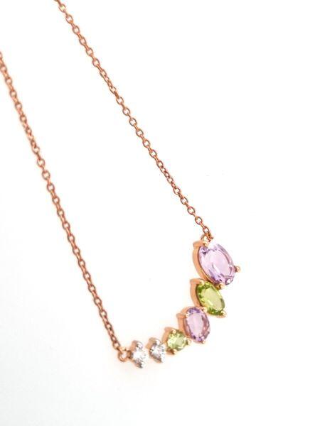 # Collier chaîne 42+3cm or rose 18K avec amethyste, peridot et 0.070ct diamants naturels