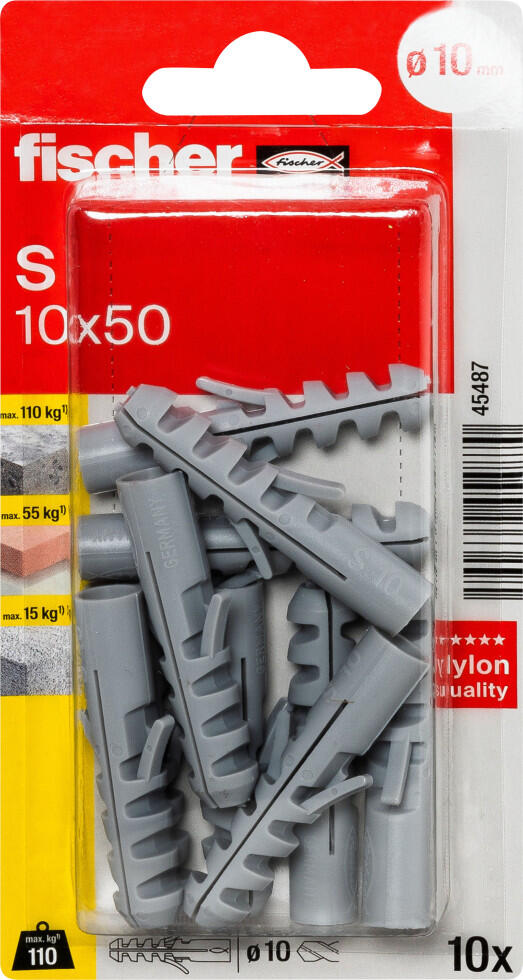 Fischer cheville S 10 10 x 50 mm - 10 pièces