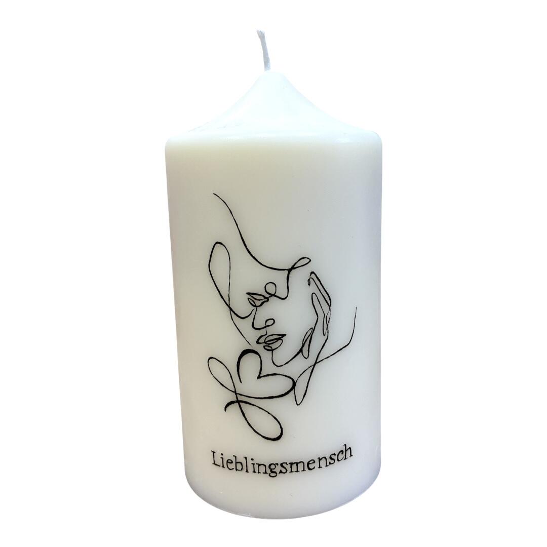 Duftkerze, handbemalt « Lieblingsmensch » - Kamille Salbei – Haff Ditgesbaach