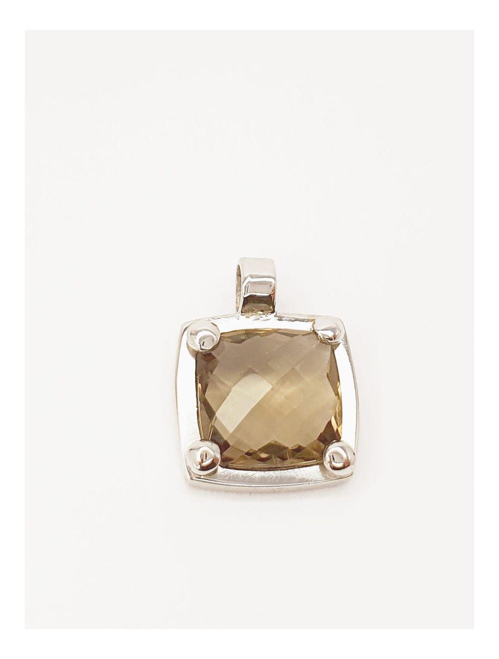 # Weißgoldanhänger mit rauchigem Quatz