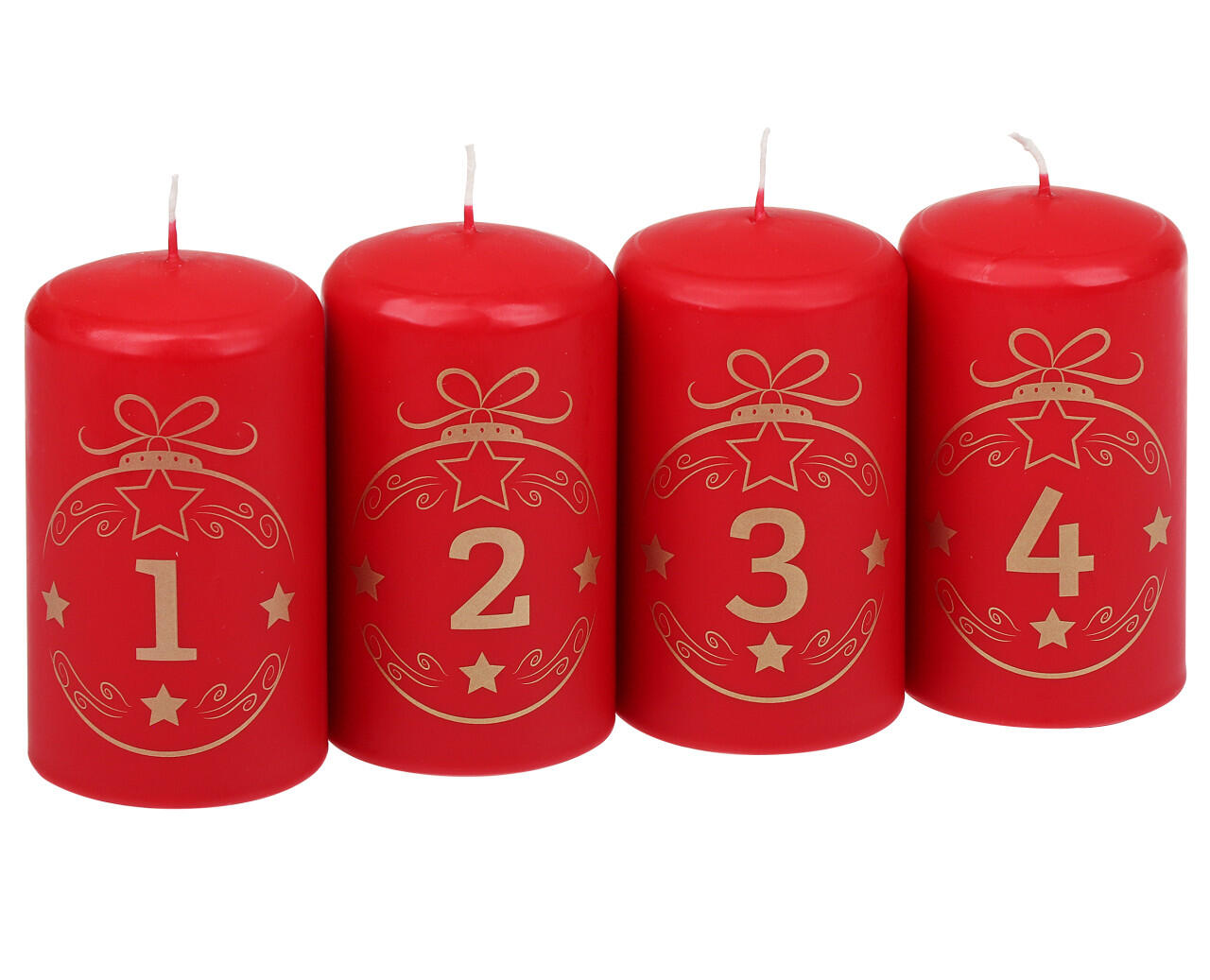 Steinhart pillar candles Advent Balls 1-4, Ø 5.7 x 10 cm, 4-pack, ruby