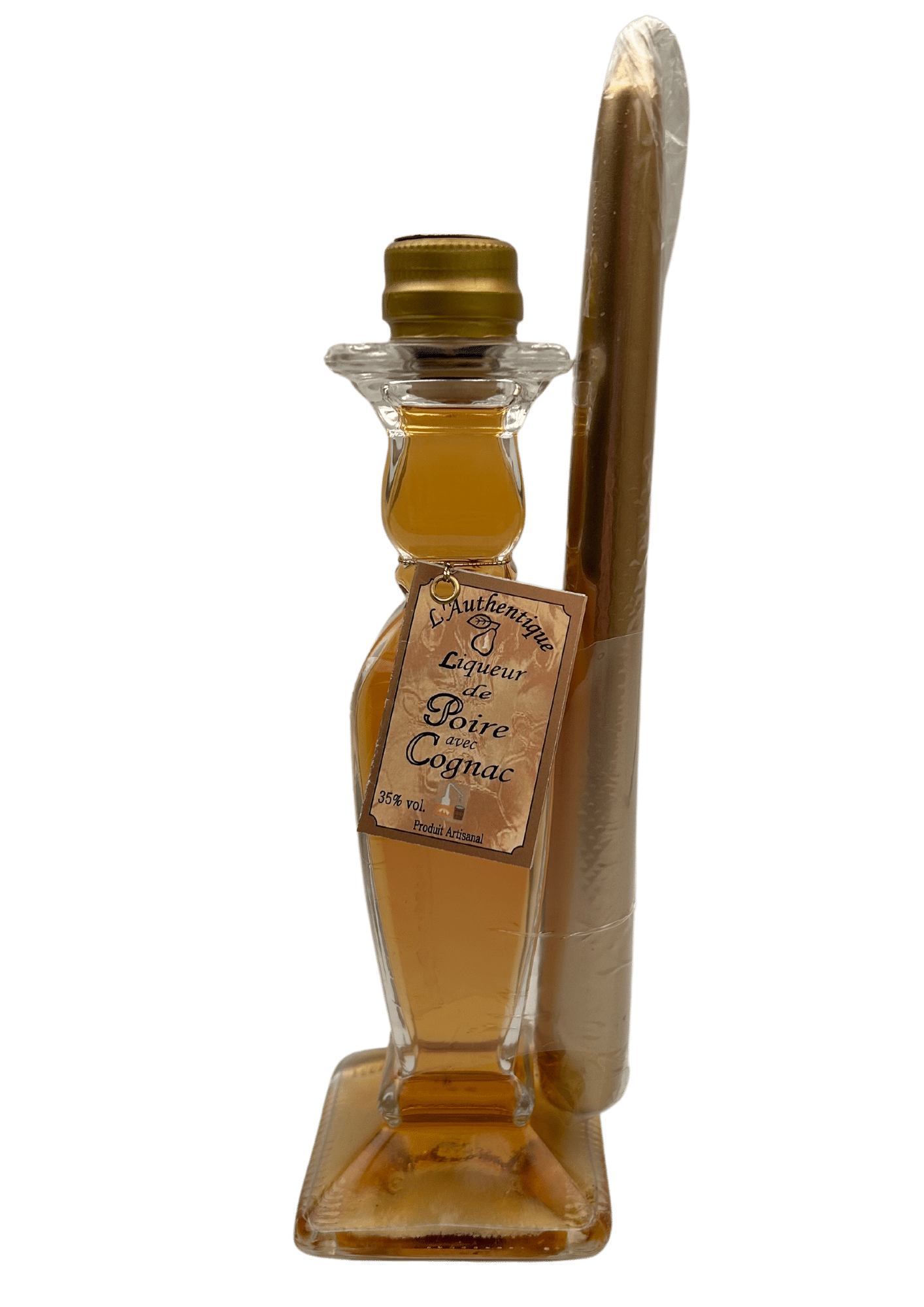LIQ Pear Cognac 35% Candle Holder 0.2 L with a candle