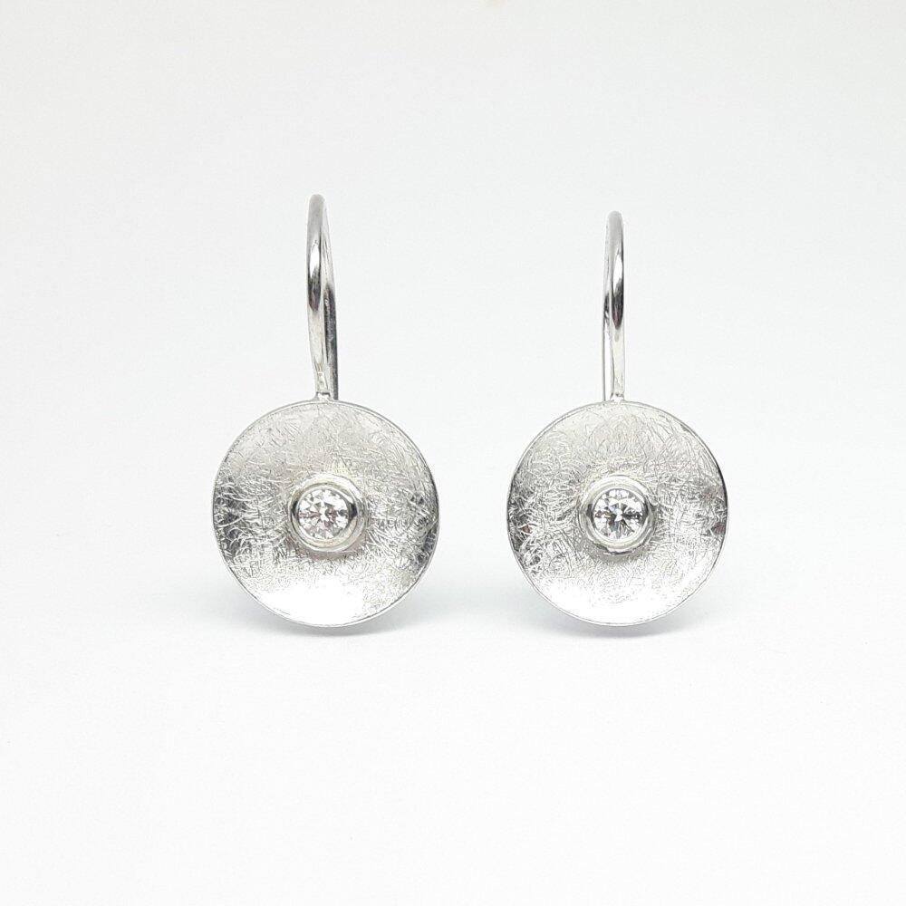 18k white gold drop earrings with two 3 mm diamonds.