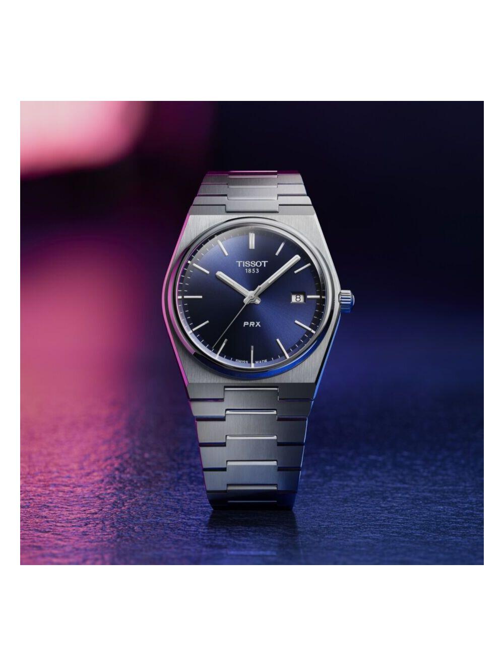 Tissot PRX Armbanduhr, mit Quarzwerk, Gehäuse 40 mm, blaues Zifferblatt, Edelstahlarmband