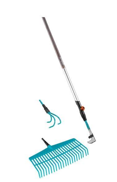 Gardena combisystem lawn rake, cultivator, and grout scraper set