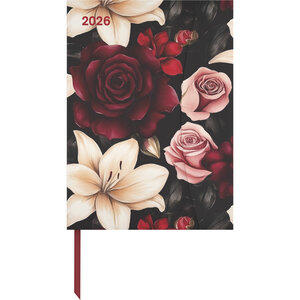 Dark Flowers 2026 Magneto Diary, Dimensions (W x H): 16 x 22 cm, planner, 1 week per page + note page, with magnetic closure