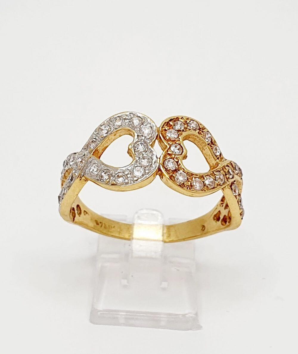 Bague coeurs or jaune 18K et or blanc 18K avec zircon