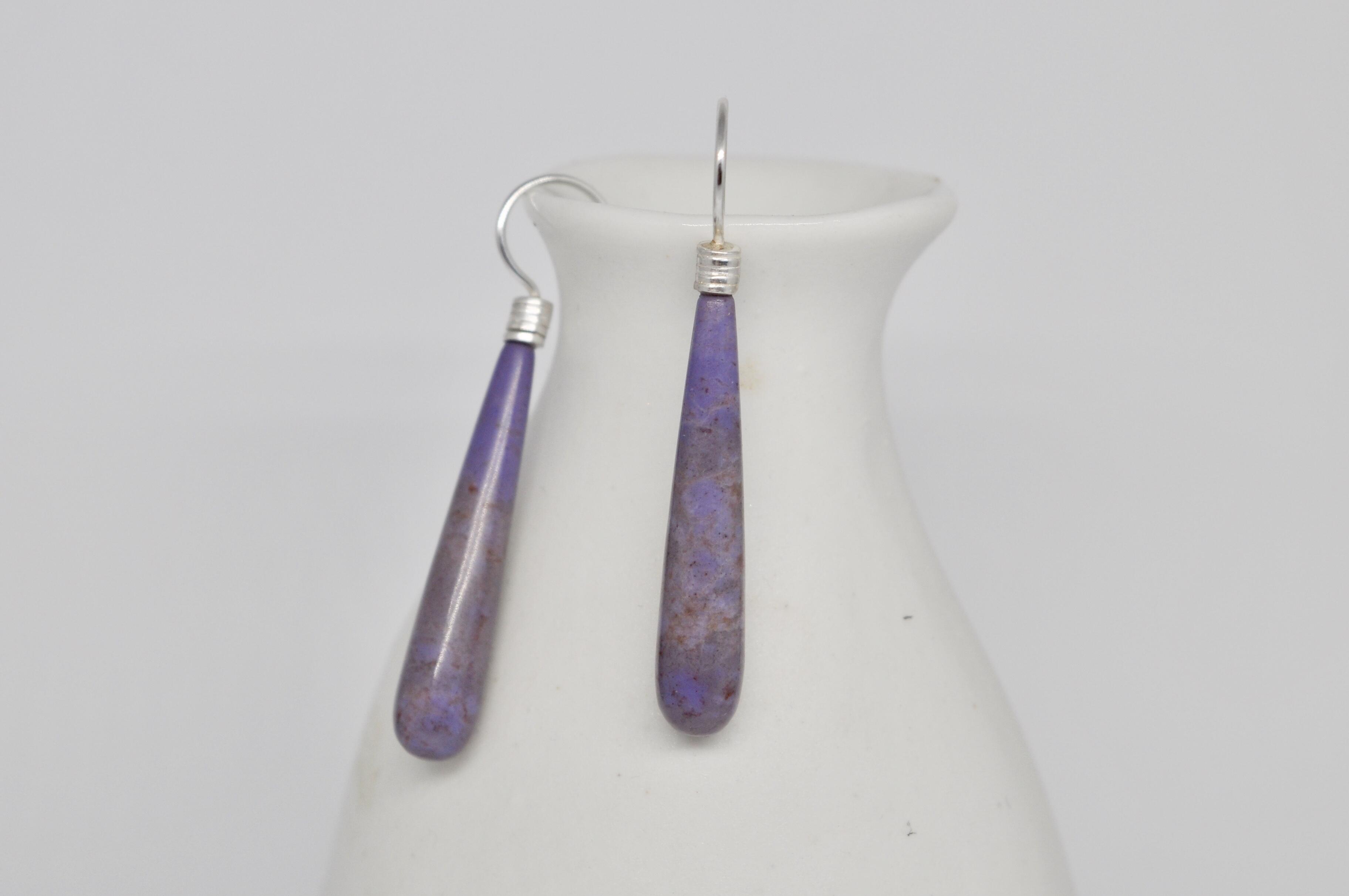 Lavender jade earrings with silver