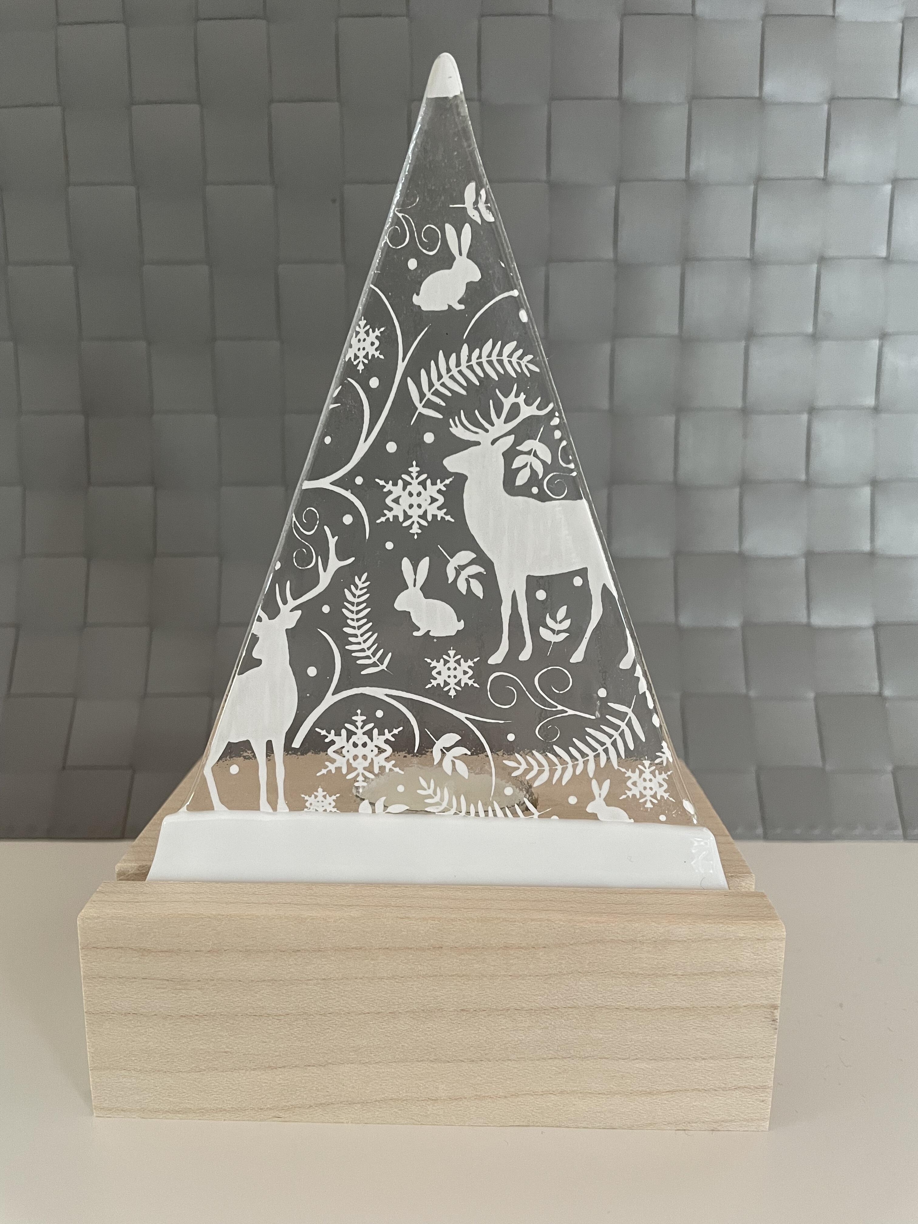Arbre de Noël, motif sérigraphié au four, bougie chauffe-plat faite main