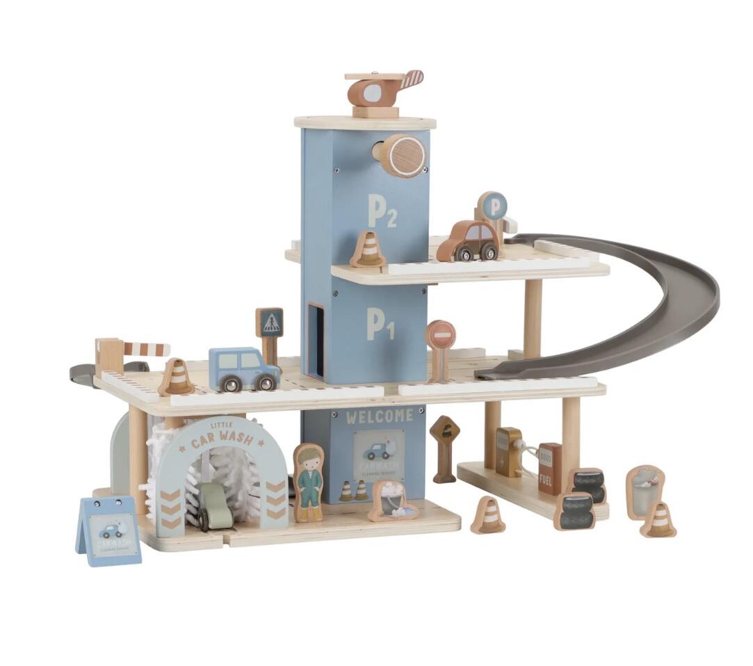 Little Dutch Parkhaus Holz Blau – Toy Parking Garage