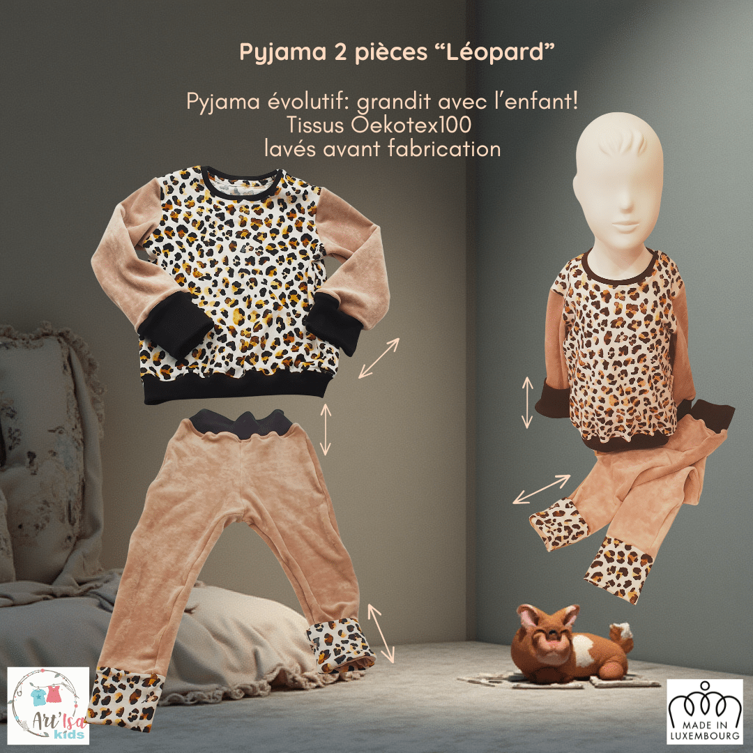 2-piece grow-with-me pajama set "Léopard" Made in Luxembourg