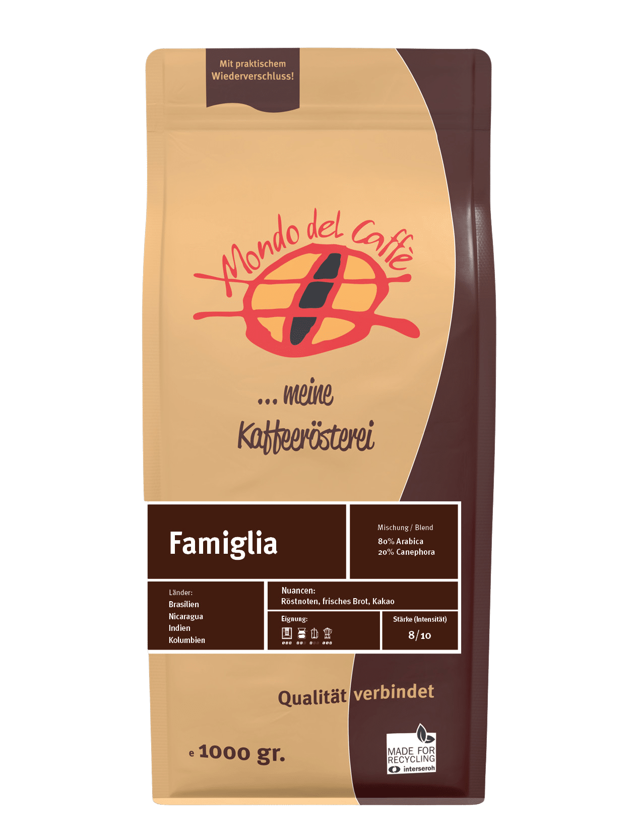 Famiglia coffee/espresso blend 80% Arabica, 20% Canephora
