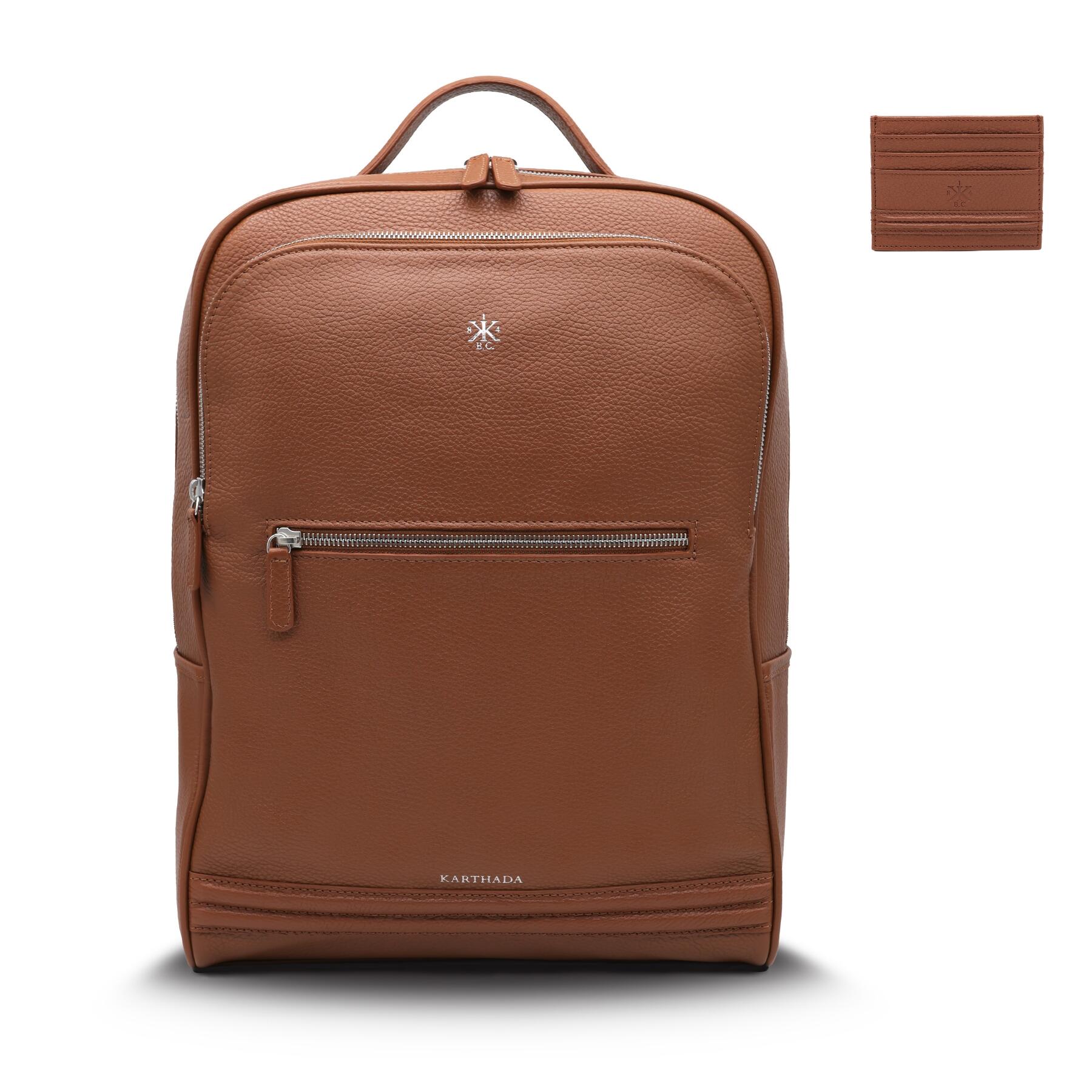 MAGONID Backpack & GISCO Mini Wallet – Cognac Full Grain Leather Travel Set