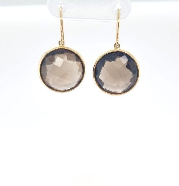 # 18K yellow gold hook earrings with smoky quartz briolet facets