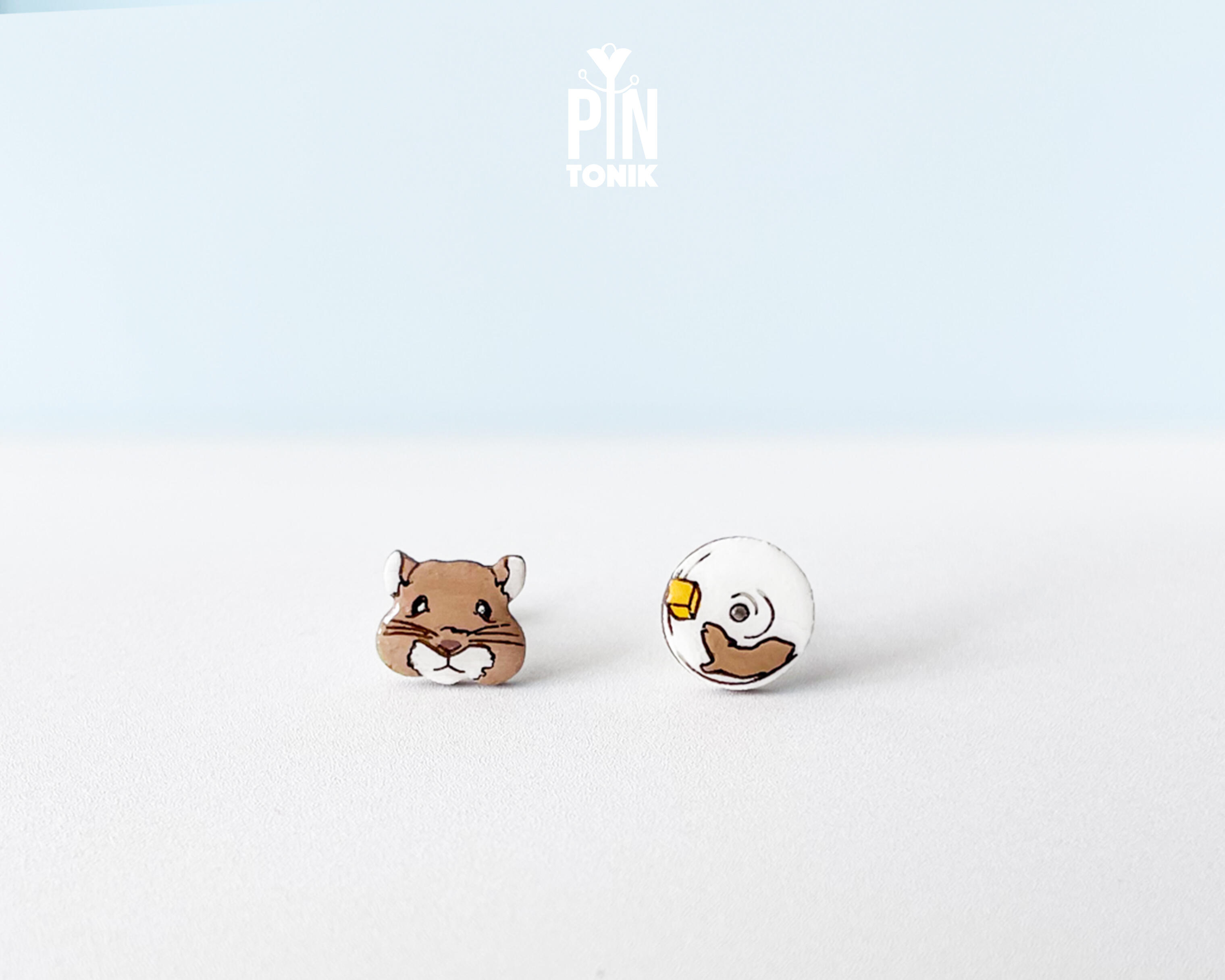 Pawsome Mismatched Hamster & Wheel Stud Earrings | Hamster Lover Gift | PinTonik