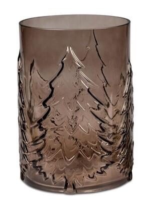 Teelicht - Windlicht - Tannenwald im dicken Glas als Relief - braun 22 cm 622 
