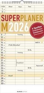 Superplaner M 2026 Dimensions (W x H): 22 x 45 cm, family planner, four-column