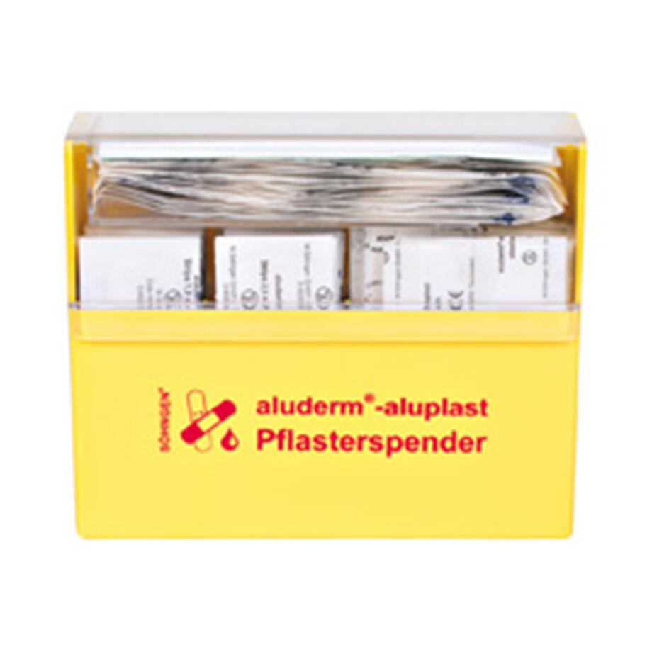 ALUDERM ALUPLAST PFLASTERSPENDER, ERWACHSENE  GELB, 115 ELAST. PFLASTER, 5 VERSCHIEDENE GROESSEN