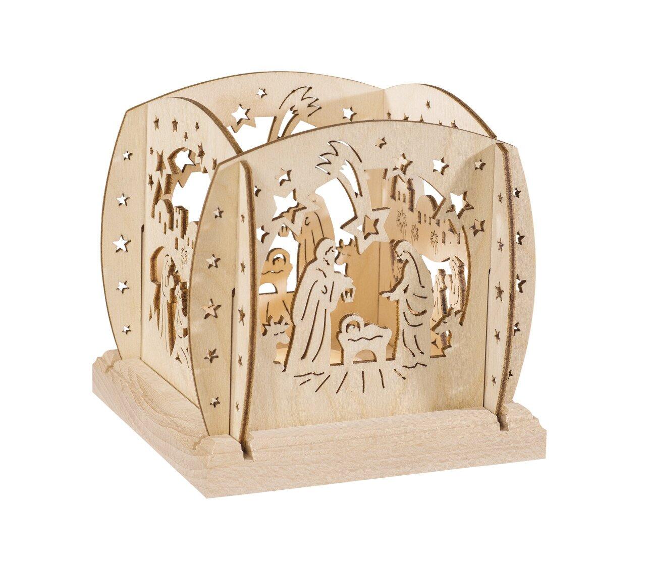 Wooden Christmas lantern decor for a tealight candle, 12 cm, assorted in 3 designs