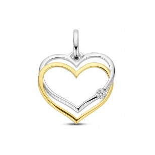 Yellow and white gold heart pendant with 0.03ct natural diamond
