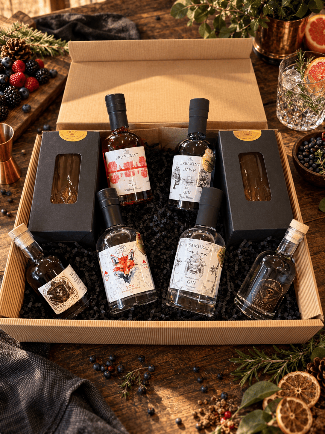 Coffret cadeau : 6 gins et 2 verres