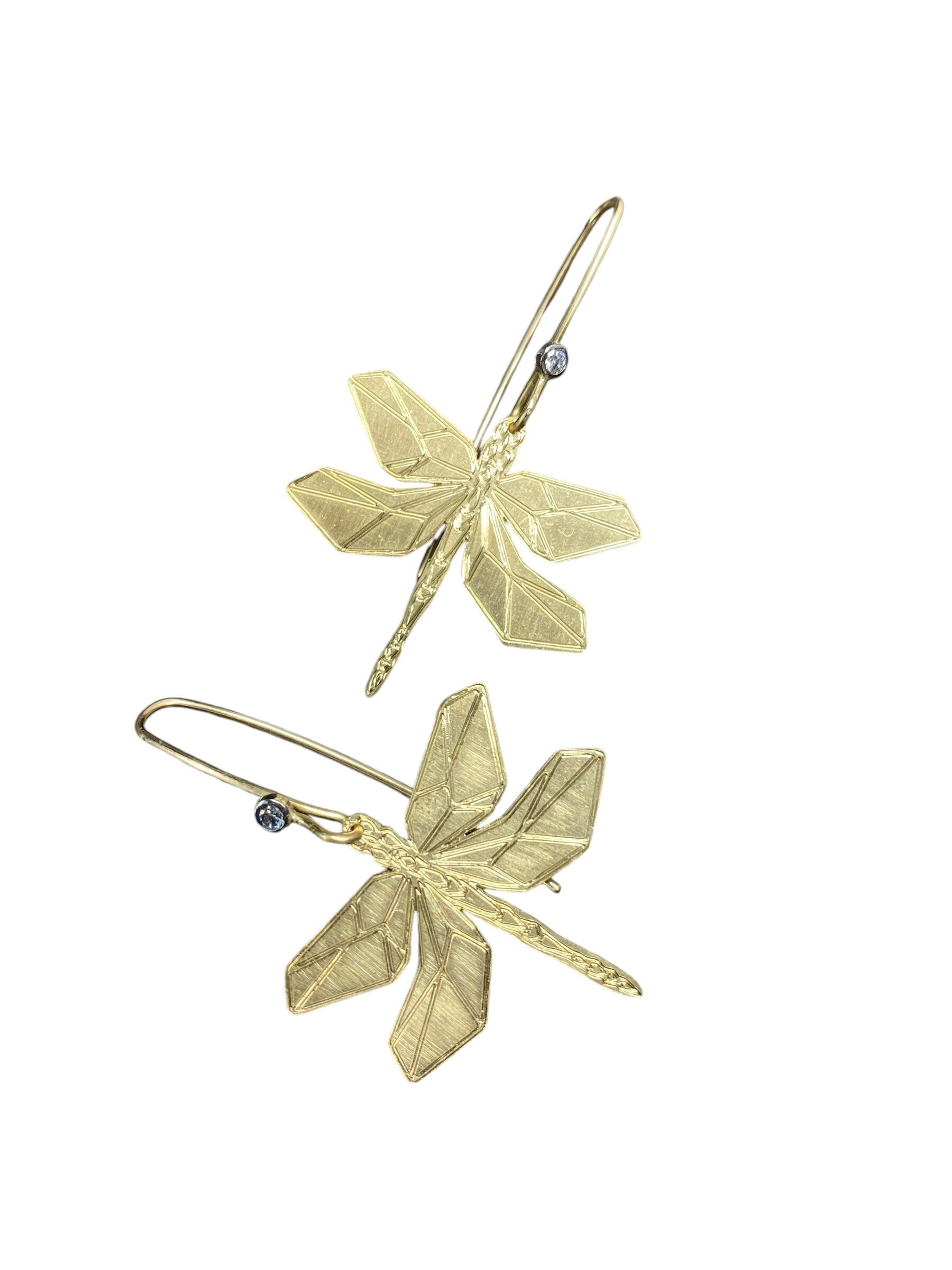 Ohrringe aus 750/- Gelbgold und Brillanten in Libellenform