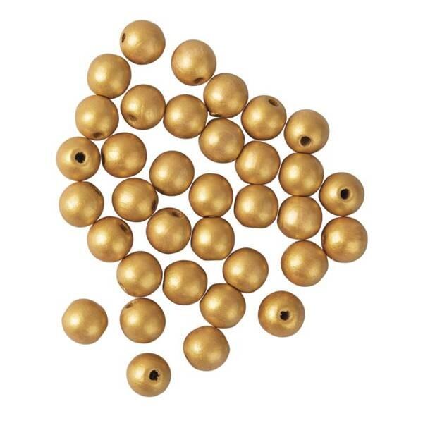 RAYHER Golden wooden balls pierced Ø 10mm, 35 pieces