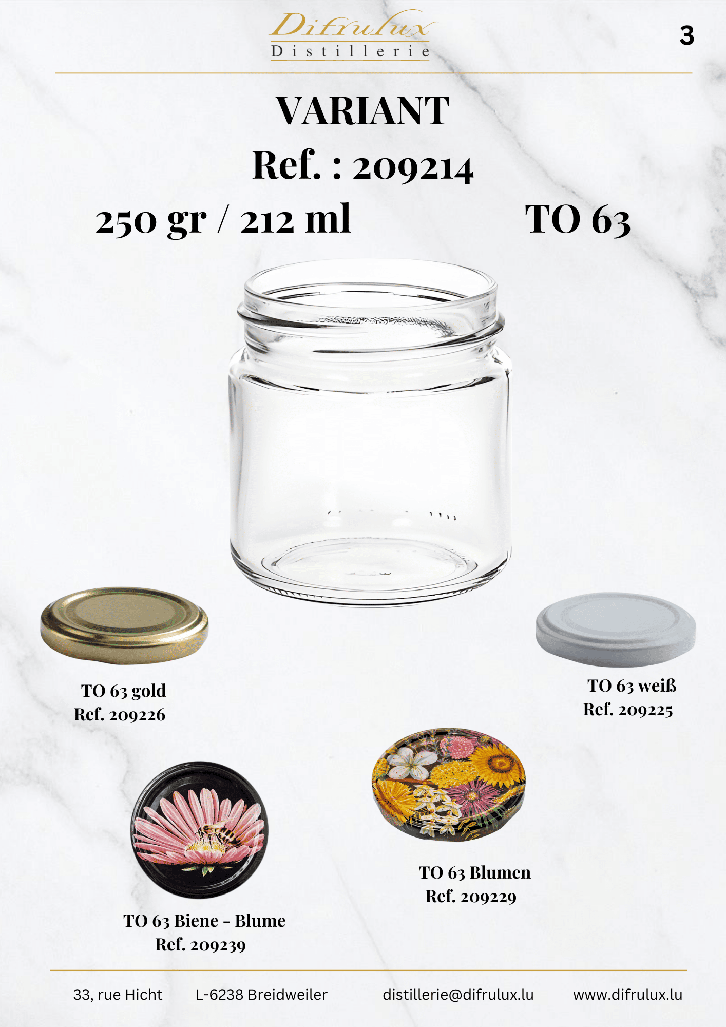 Variant - Pot à miel, 250 g / 212 ml, TO 63