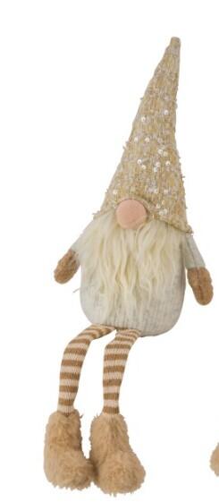 Wichtel als Kantenhocker oder Türstopper mit Paillettenhut - weiss beige 602 - 50 cm