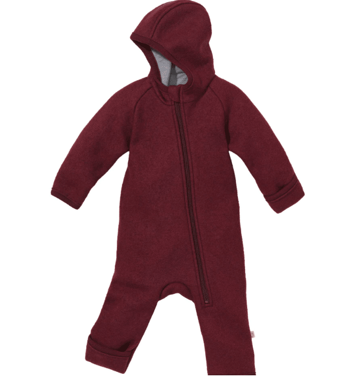 DISANA Zipp Overall Wollwalk Einteiler, Boiled 100% Bio Merino GOTS Wolle, Farbe: Cassis 