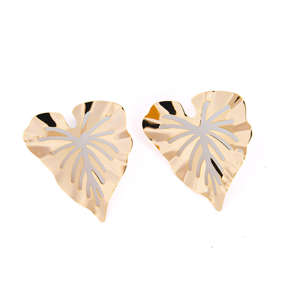  18 K plaqué or Boucles d'Oreilles en Feuilles