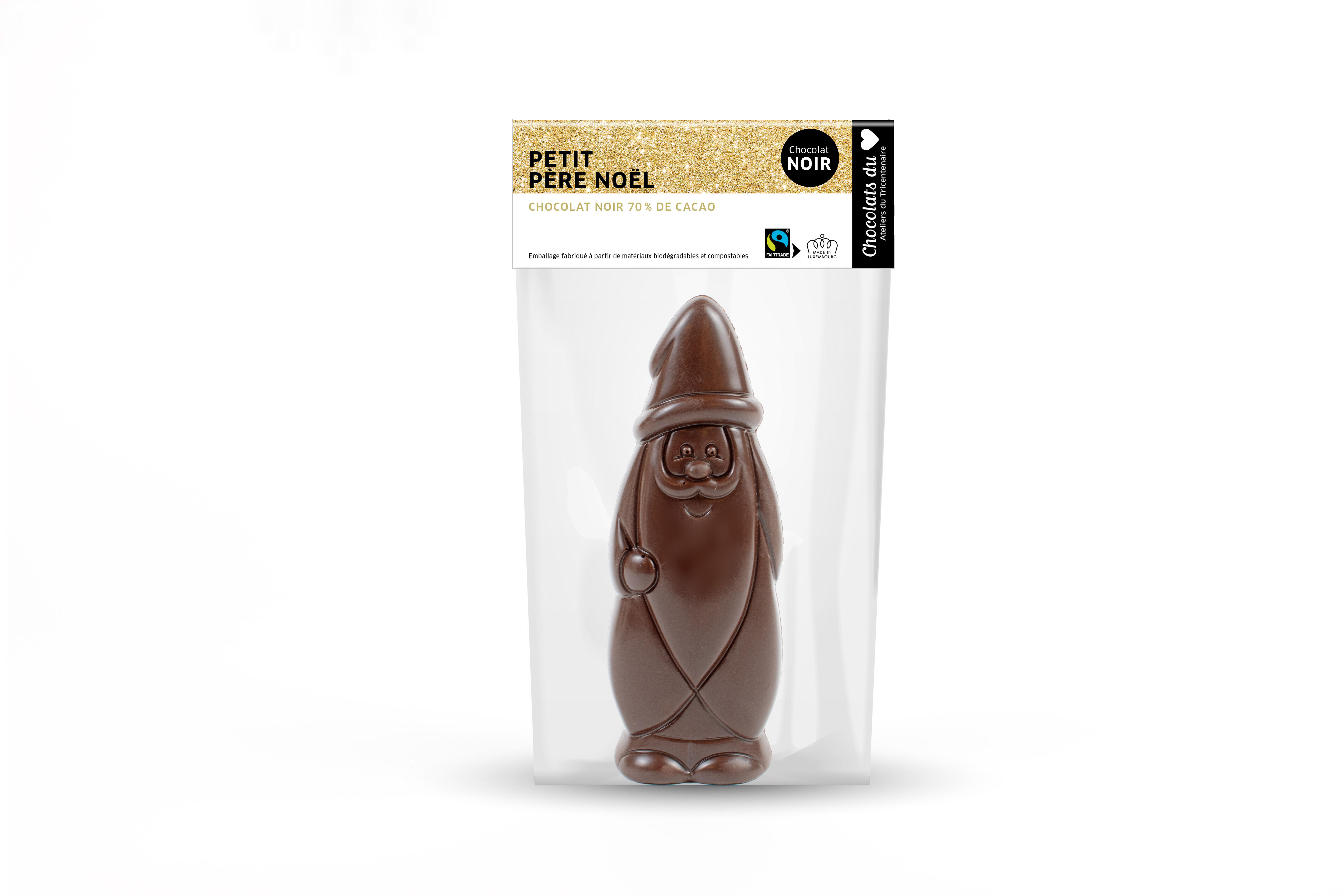 Weihnachten - Petit Père Noël, Milch- oder Zartbitterschokolade Fairtrade 80 g.