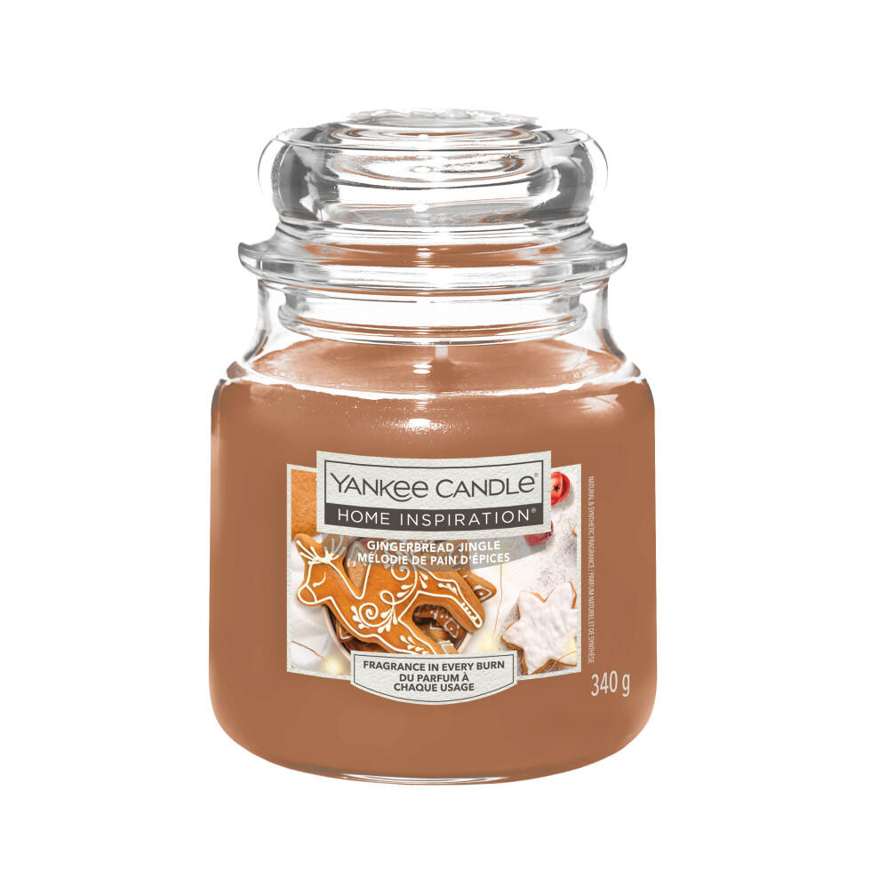 Yankee Candle scented candle, medium glass jar, Gingerbread Jingle, 340 g, brown