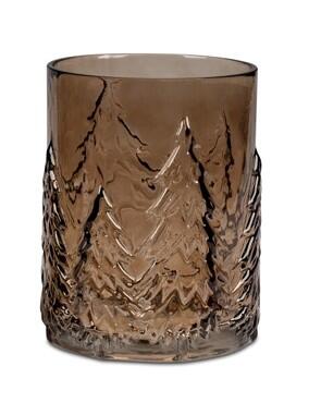 Teelicht - Windlicht - Tannenwald im dicken Glas als Relief - braun 16 cm 574