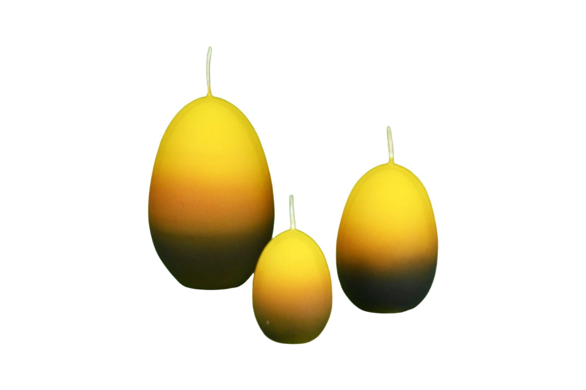 Set de 3 bougies oeufs jaune-orange-brun