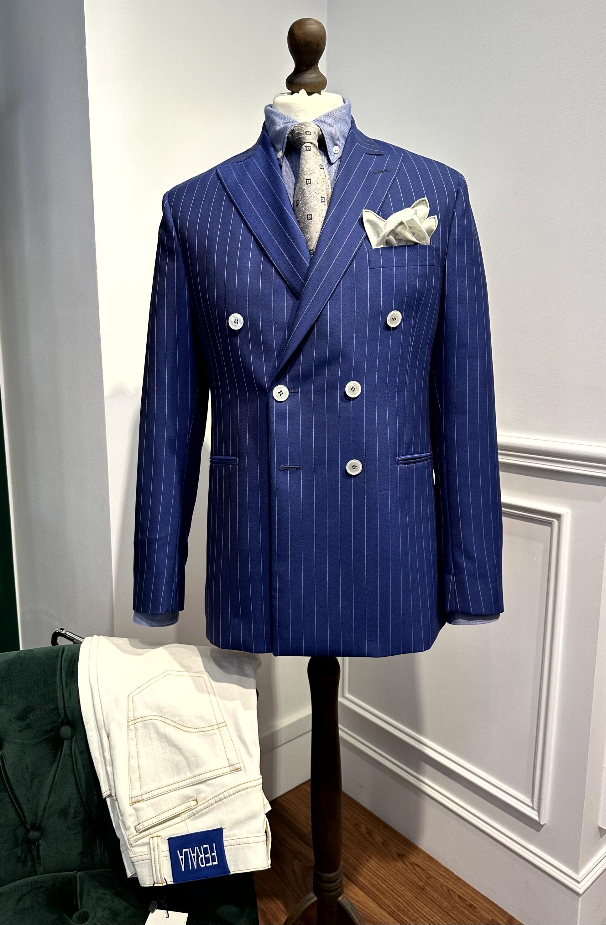 Holland & Sherry Zweireihige Jacke mit Streifen, Größe 50-52