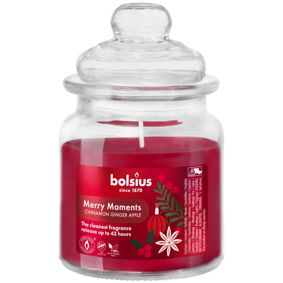 Bolsius scented candle in a glass jar — true glow — Ø 7.9 x 12.9 cm — merry moments