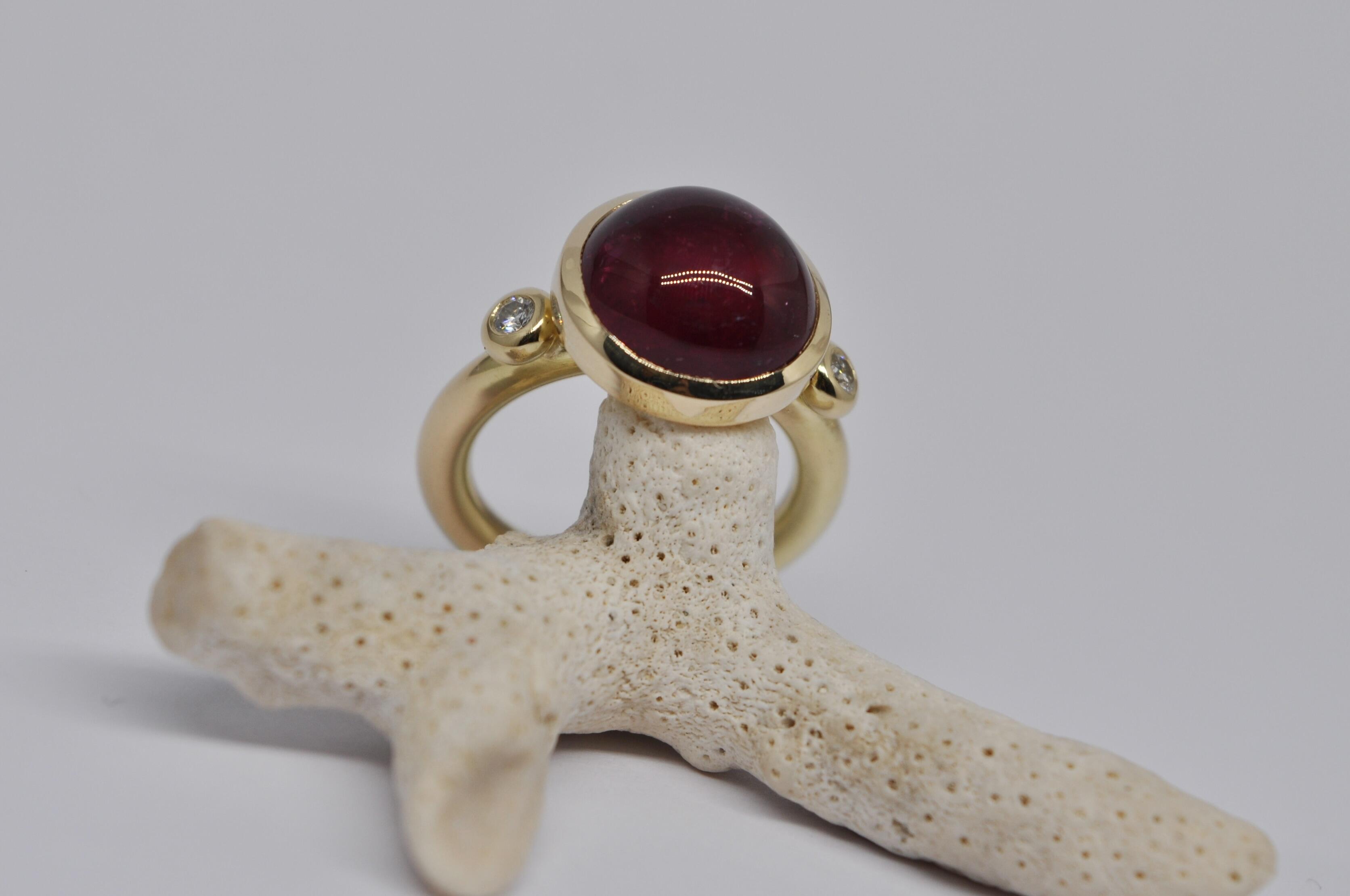 Bague, or, tourmaline rouge, diamants