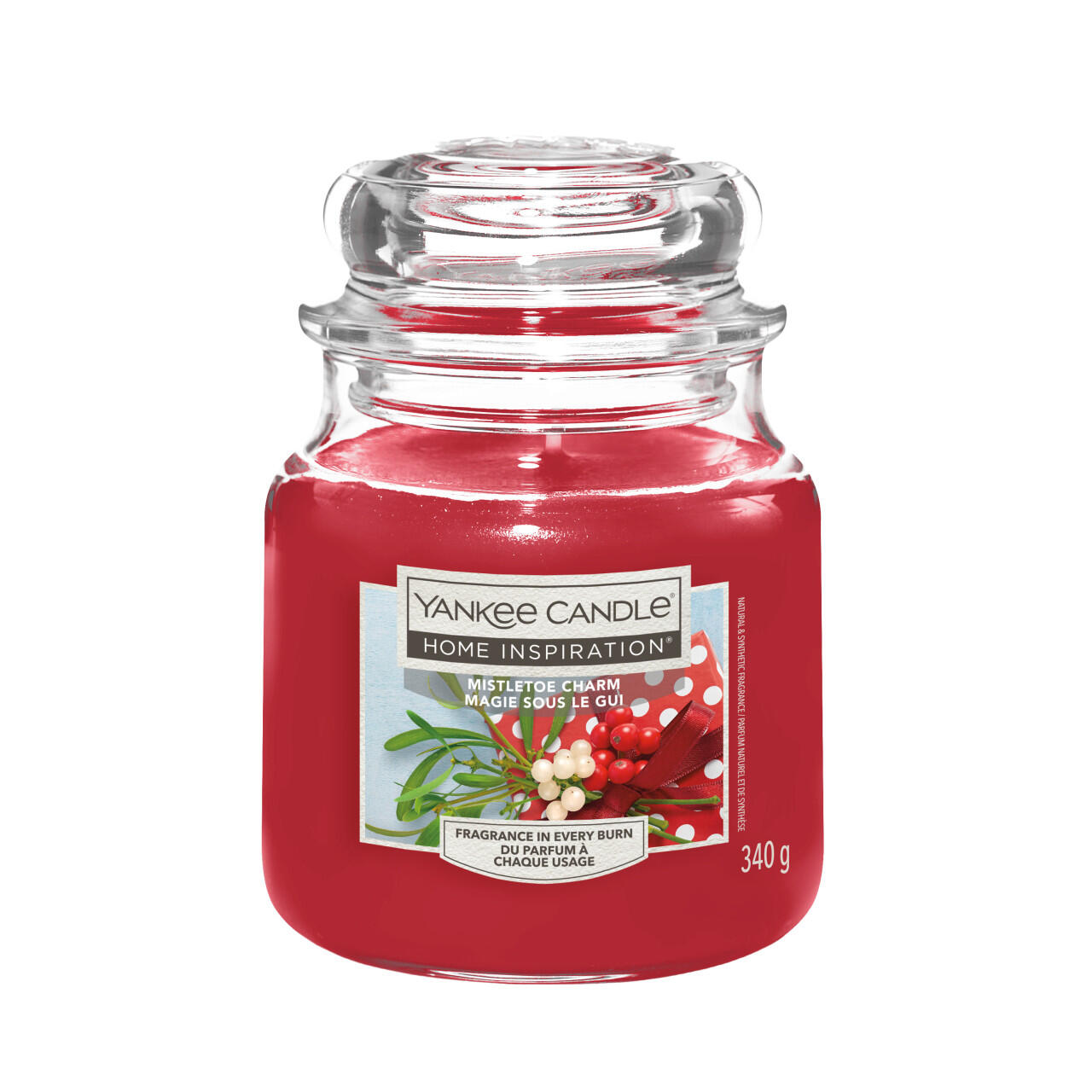 Yankee Candle scented candle, Medium Glass Jar, Mistletoe Charm, 340 g, Red