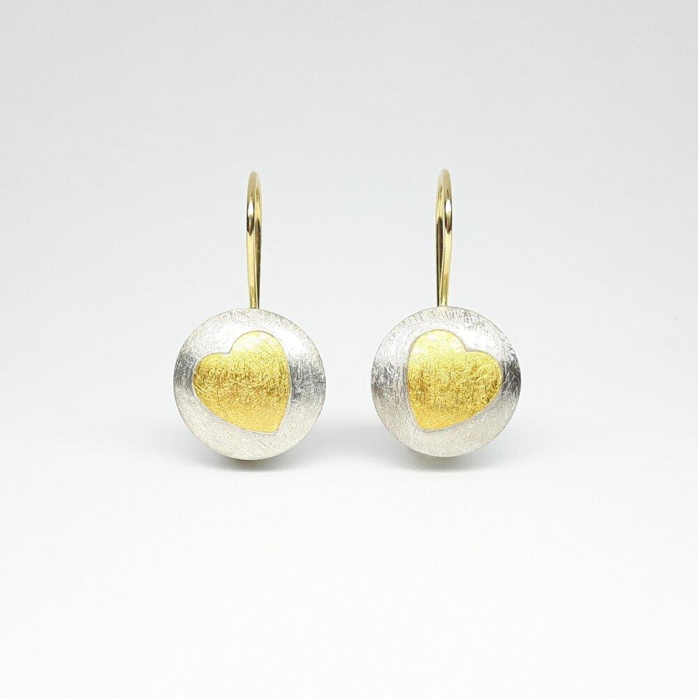Earrings "heart", fine gold, 18kt yellow gold and 925 silver.