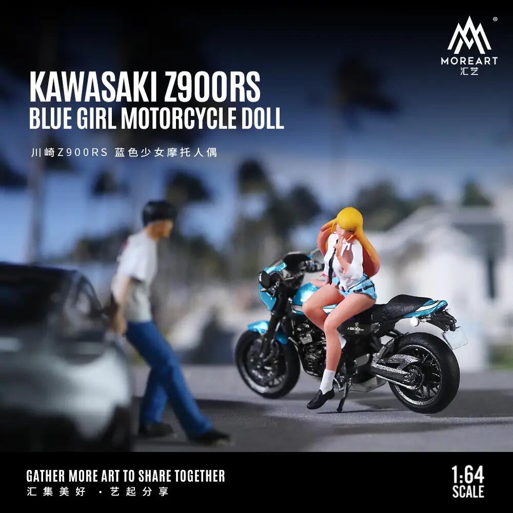 MoreArt - 1/64 Kawasaki Z900RS Blue Girl Motorcycle Doll Set (MO222092)