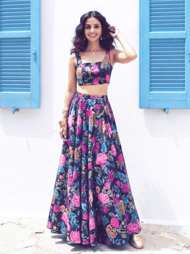 Florence : Jupe maxi en soie d'été haute couture, haut et foulard
