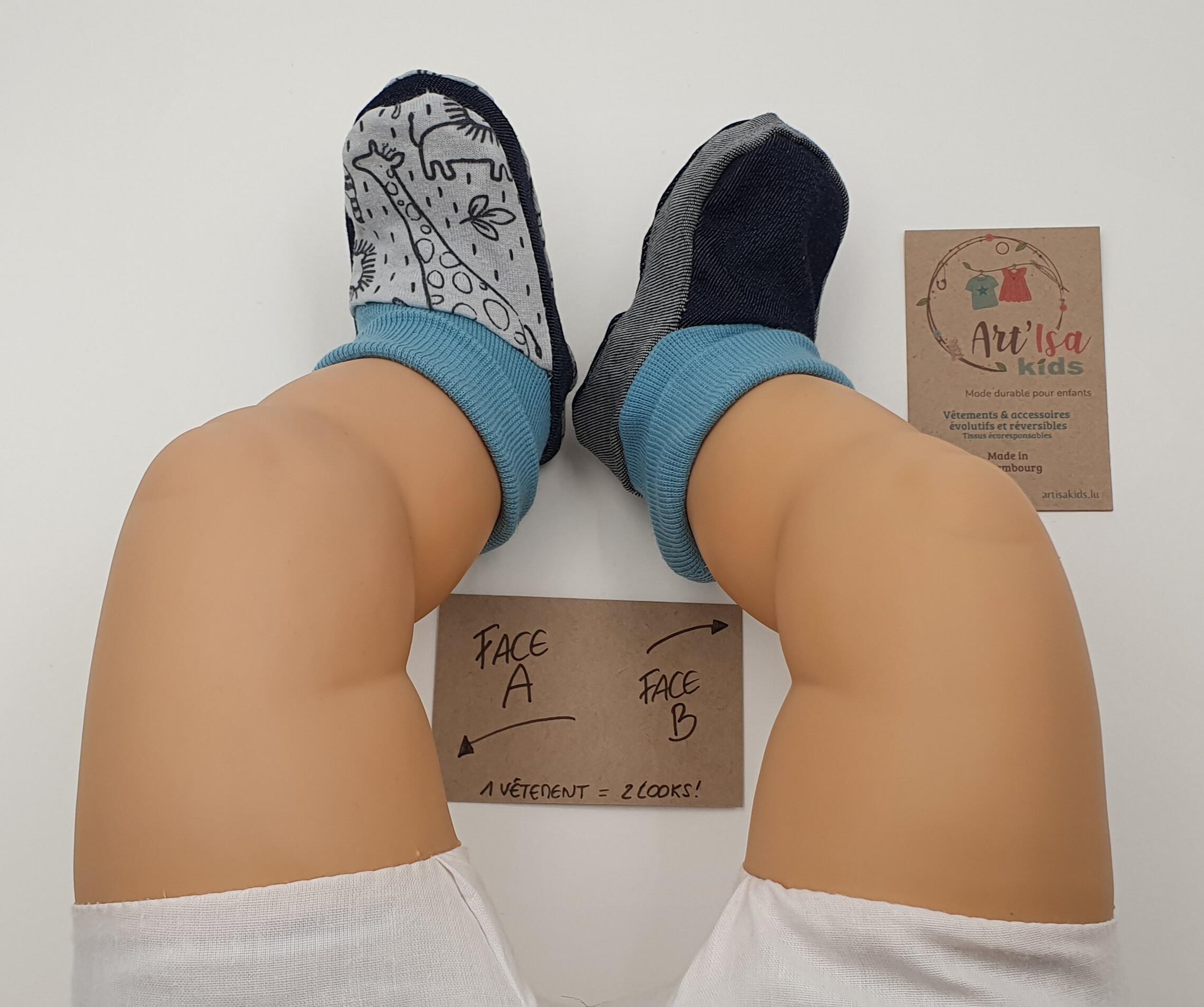 Umkehrbare Hausschuhe für Erwachsene (Jeans/Tiere Grau)