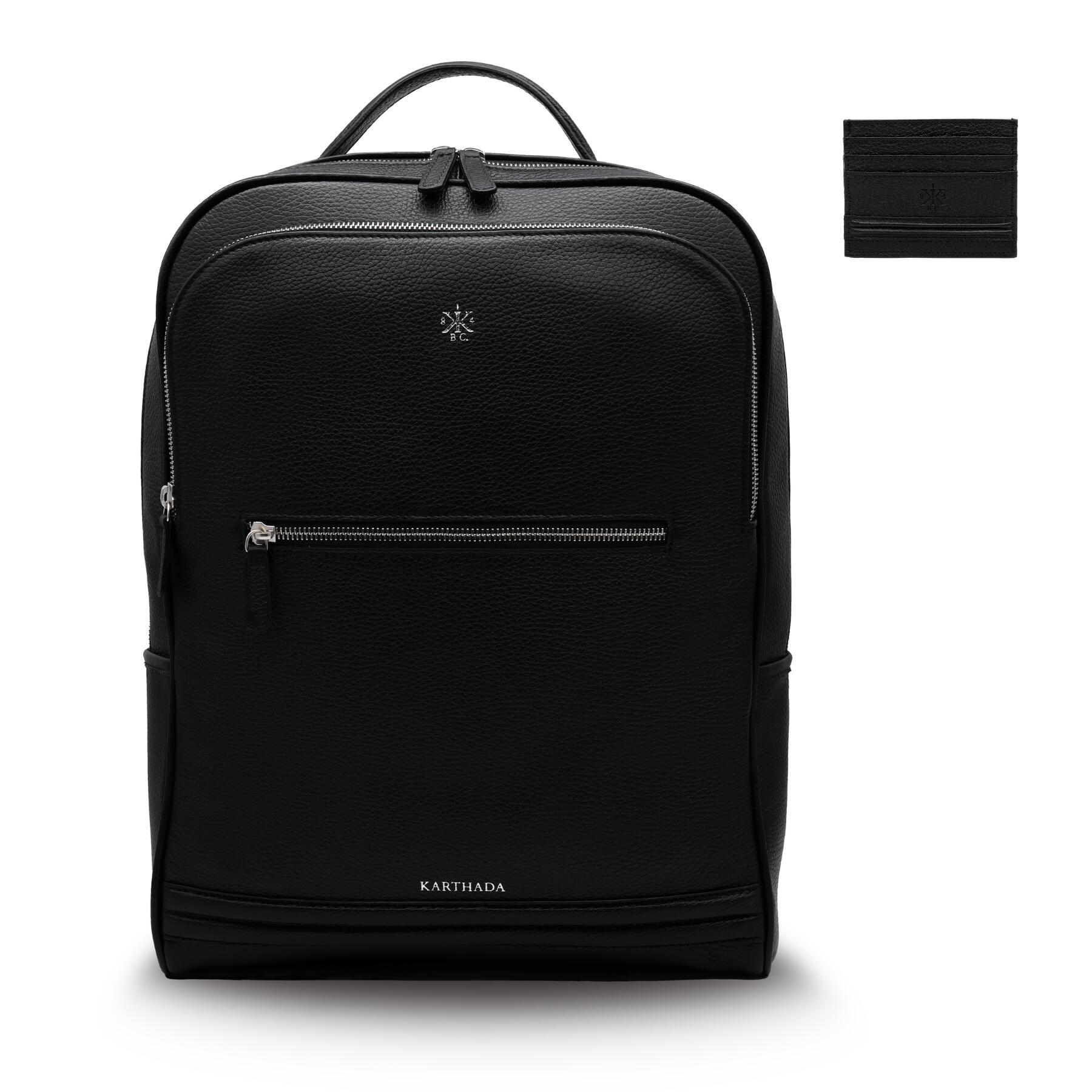 MAGONID Backpack & GISCO Mini Wallet – Black Full Grain Leather Travel Set