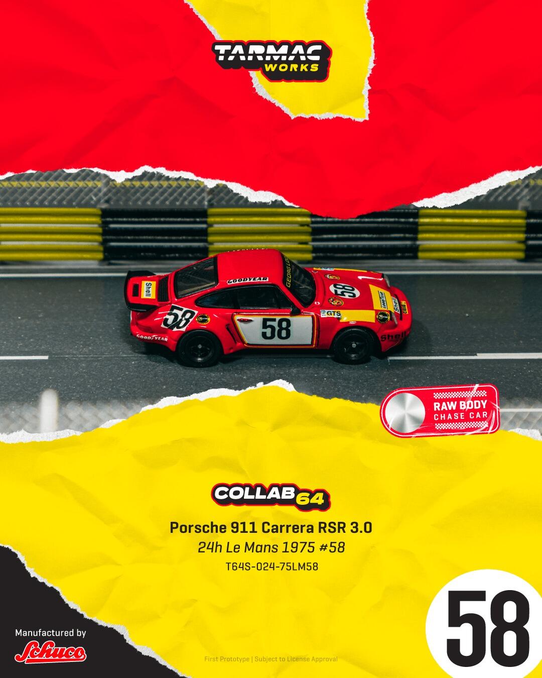 [Vorbestellbar] Tarmac Works x Schuco - #T64S-024-75LM58 - Porsche 911 Carrera RSR 3.0 - 24h Le Mans 1975 #58 - Collab64 - 1/64