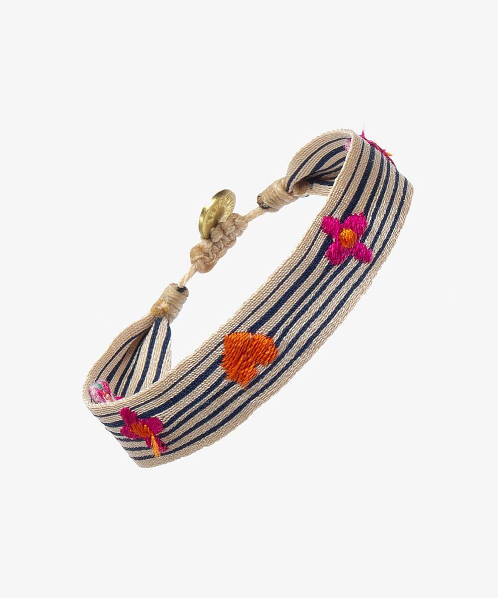 Bracelet Mantra beige mit marineblauen Streifen