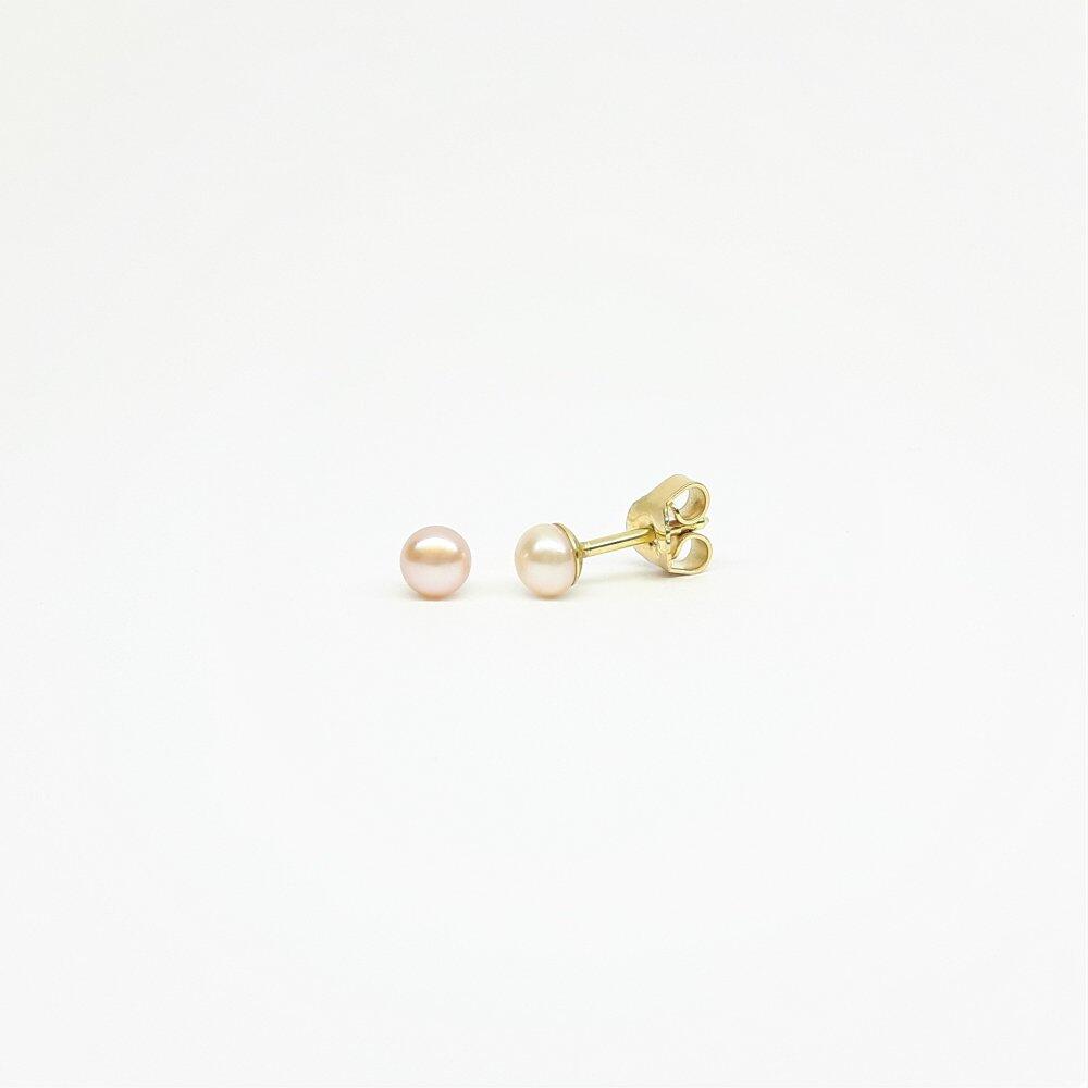 18kt yellow gold stud earrings with pink freshwater cultured pearls bouton Ø4,3mm
